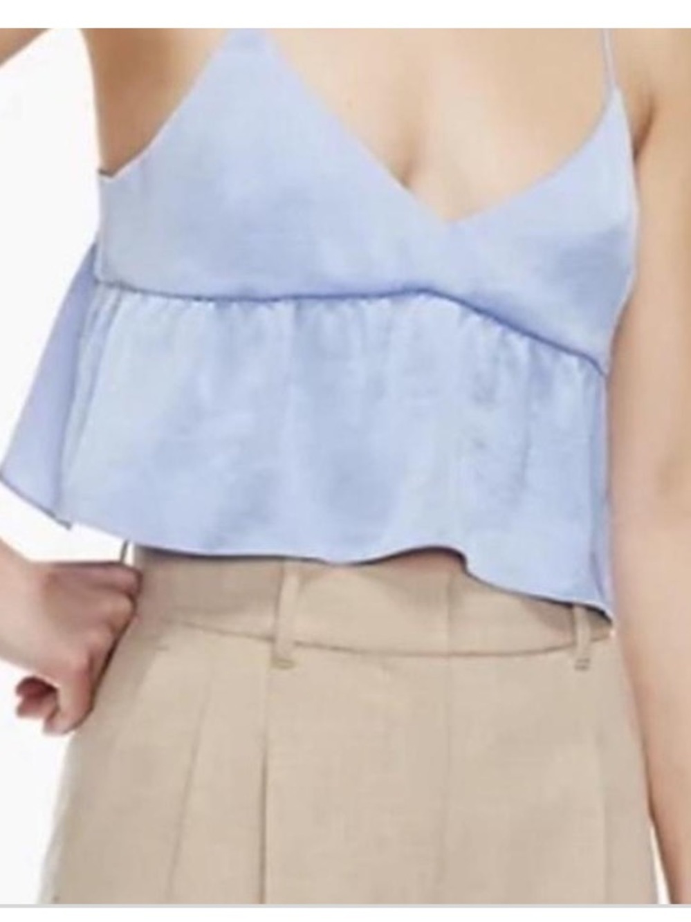 Aritzia Wilfred Lover Satin Pale Blue Ruffle Hem V-Neck Camisole medium